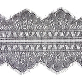 European Black and Metallic Silver Chantilly Eyelash Lace Trim - 7.25"