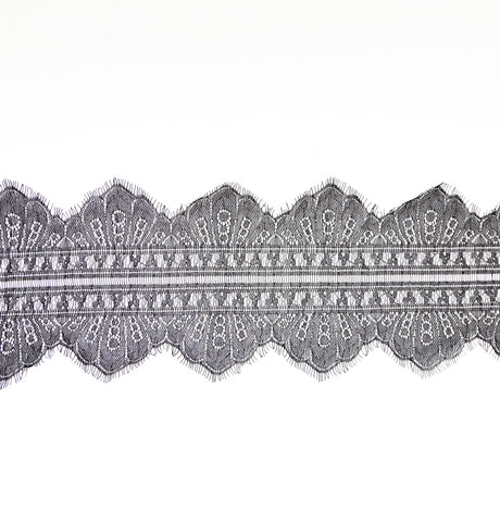 European Black and Metallic Silver Chantilly Eyelash Lace Trim - 7.25"