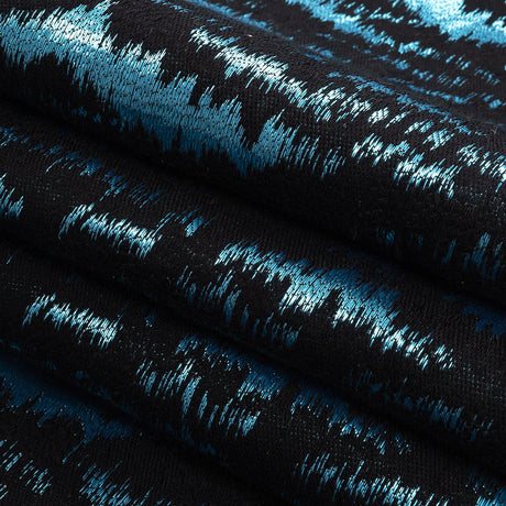 Black and Metallic Light Blue Ikat Brocade
