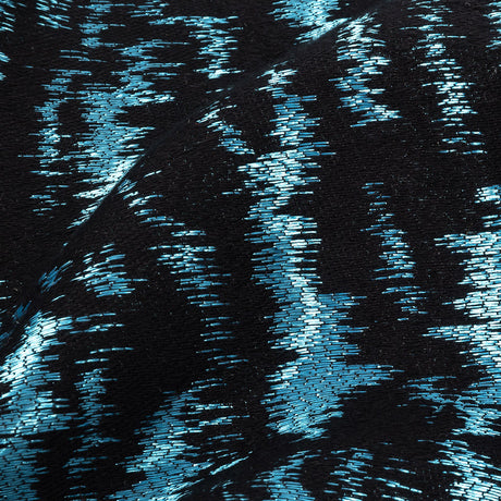 Black and Metallic Light Blue Ikat Brocade