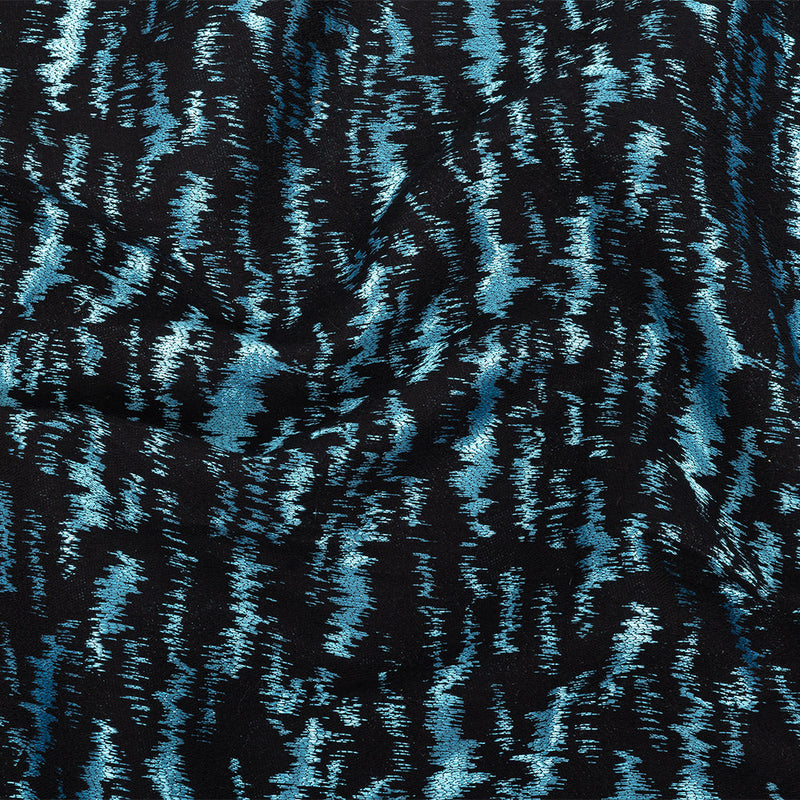 Black and Metallic Light Blue Ikat Brocade