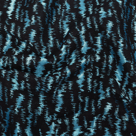Black and Metallic Light Blue Ikat Brocade