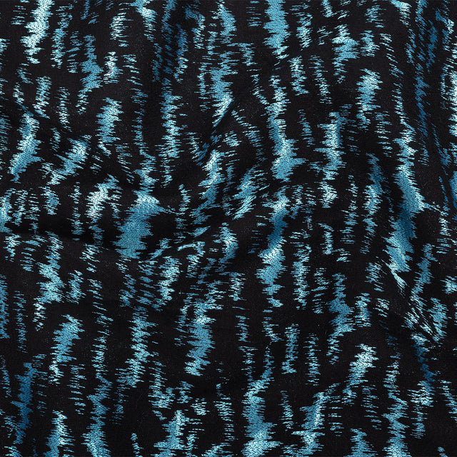 Black and Metallic Light Blue Ikat Brocade