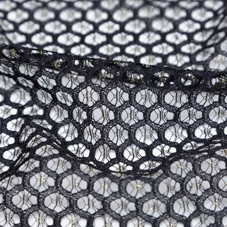 Stretch Corded Chantilly Lace - Metallic Gold and Black Geometric