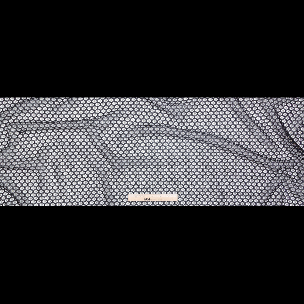 Stretch Corded Chantilly Lace - Metallic Gold and Black Geometric