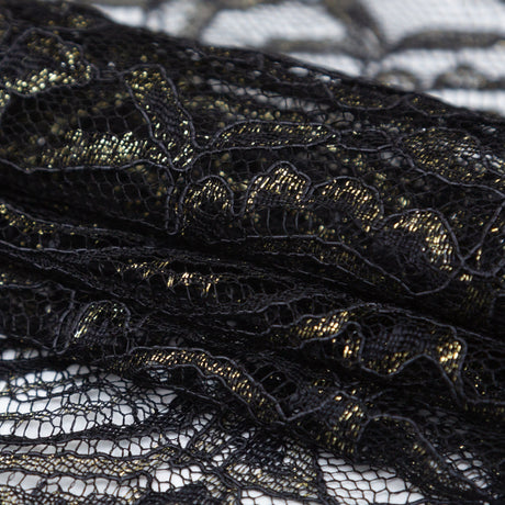 Stretch Corded Chantilly Lace - Metallic Gold and Black Paisley