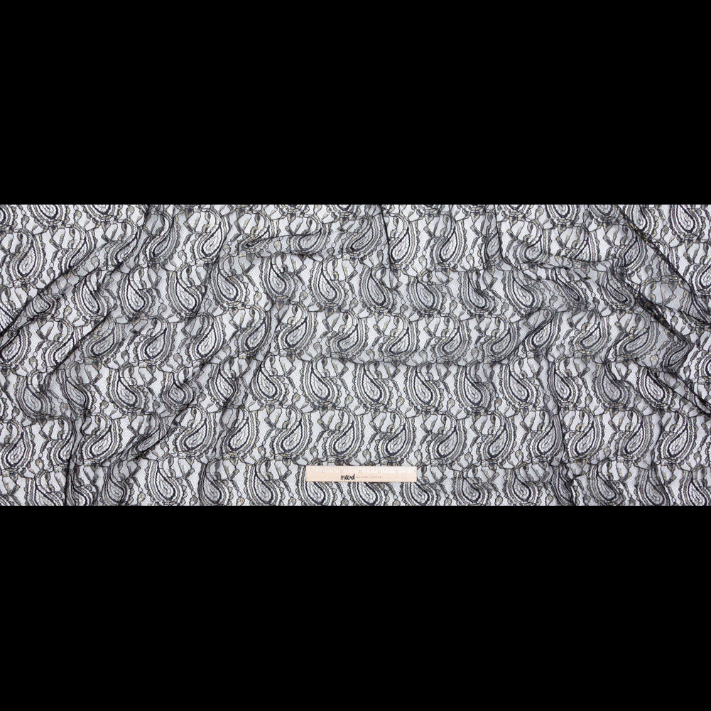Stretch Corded Chantilly Lace - Metallic Gold and Black Paisley