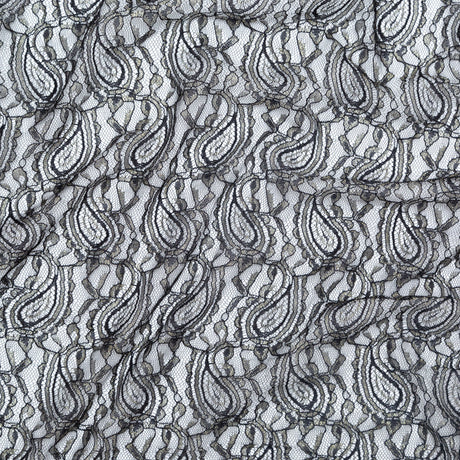 Stretch Corded Chantilly Lace - Metallic Gold and Black Paisley