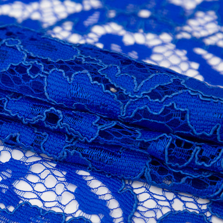 Re-Embroidered Dentelle Lace - Royal Blue Floral