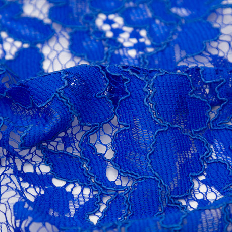 Re-Embroidered Dentelle Lace - Royal Blue Floral