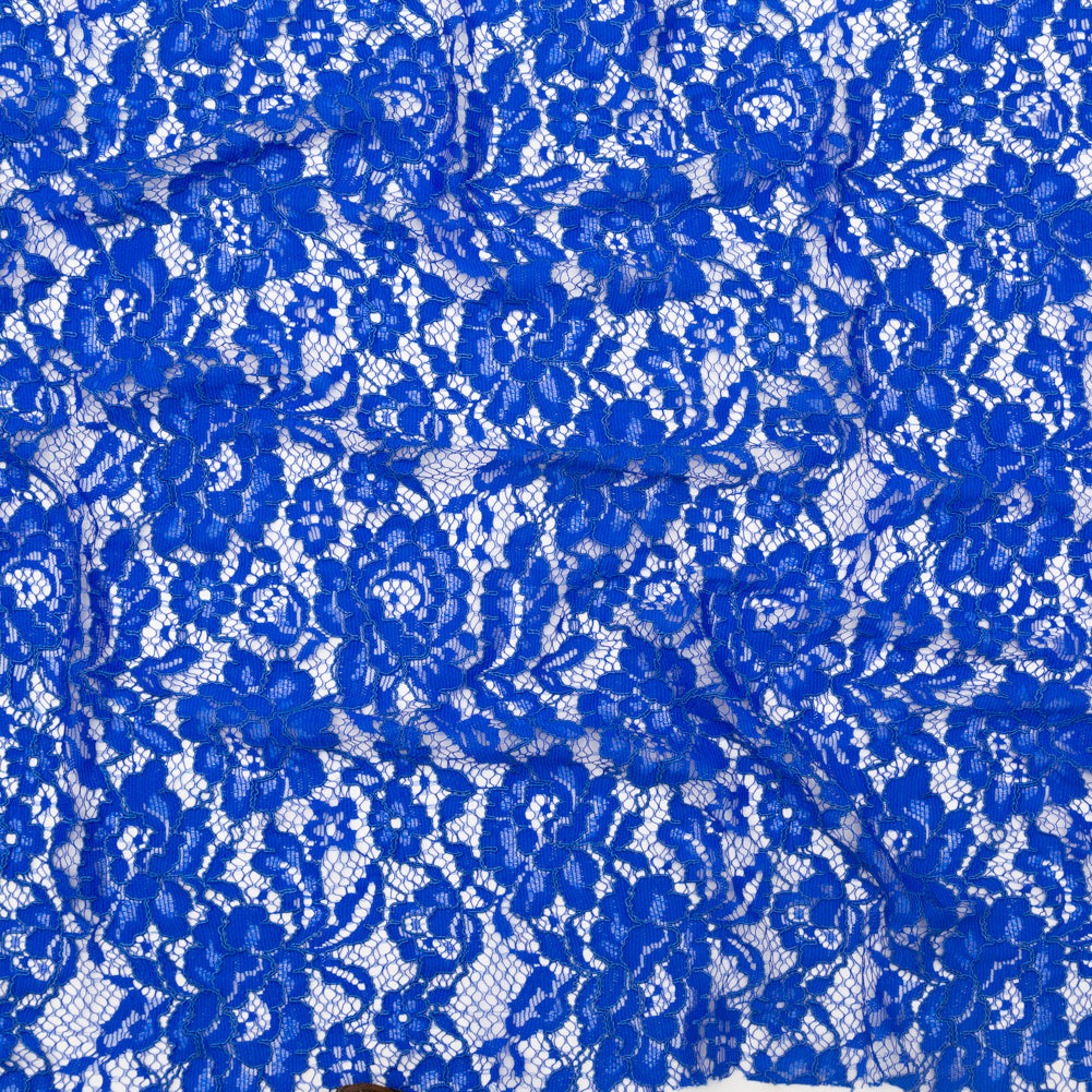 Re-Embroidered Dentelle Lace - Royal Blue Floral
