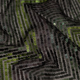 Tulle with Baby Sequins - Gradient Green Zig Zag on Black