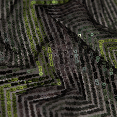 Tulle with Baby Sequins - Gradient Green Zig Zag on Black