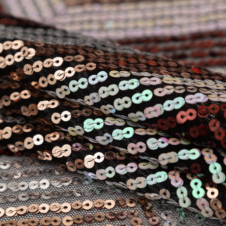 Tulle with Baby Sequins - Iridescent Pink, Rust, Rose Gold and Silver Zig Zag on Black
