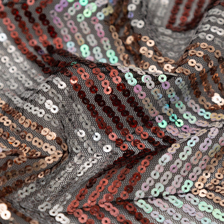 Tulle with Baby Sequins - Iridescent Pink, Rust, Rose Gold and Silver Zig Zag on Black
