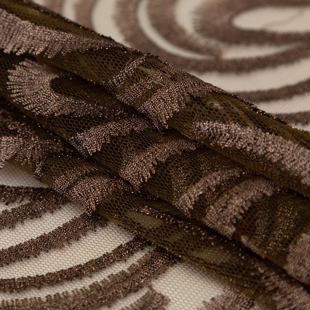 Abstract Embroidered Tulle - Metallic Copper