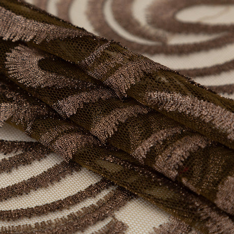 Abstract Embroidered Tulle - Metallic Copper