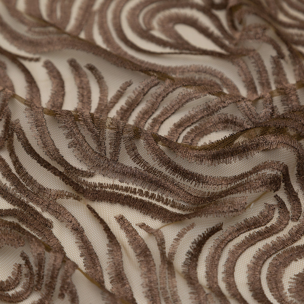 Abstract Embroidered Tulle - Metallic Copper
