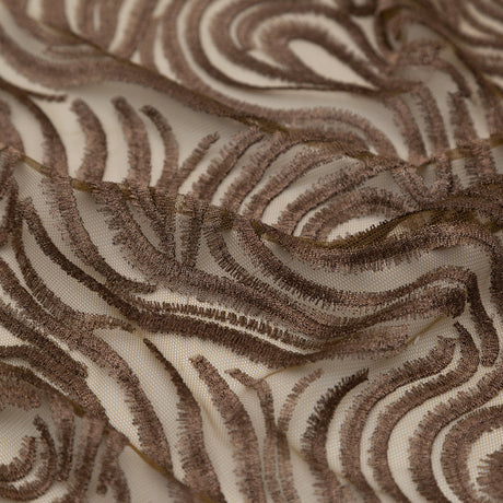 Abstract Embroidered Tulle - Metallic Copper