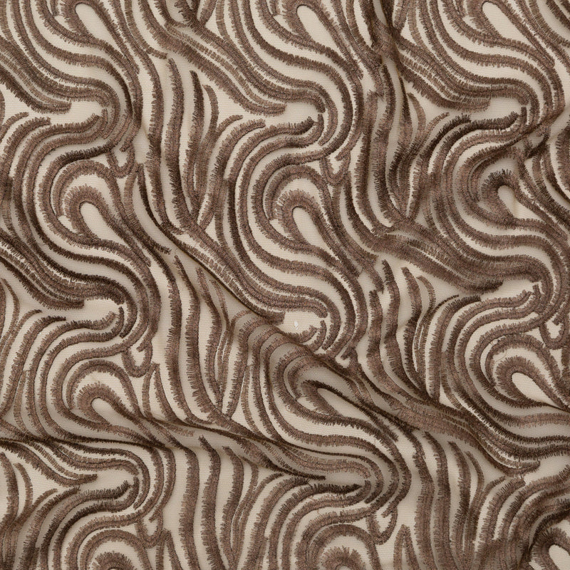 Abstract Embroidered Tulle - Metallic Copper