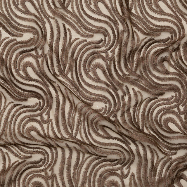 Abstract Embroidered Tulle - Metallic Copper