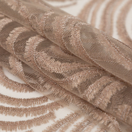 Abstract Embroidered Tulle - Metallic Pink Powder