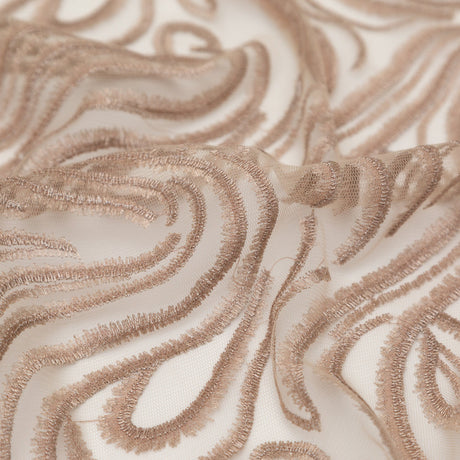 Abstract Embroidered Tulle - Metallic Pink Powder
