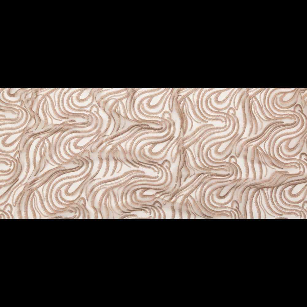 Abstract Embroidered Tulle - Metallic Pink Powder