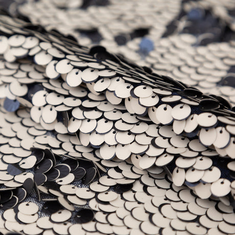 Duo-Tone Paillette Sequin Fabric - Navy Blue and White