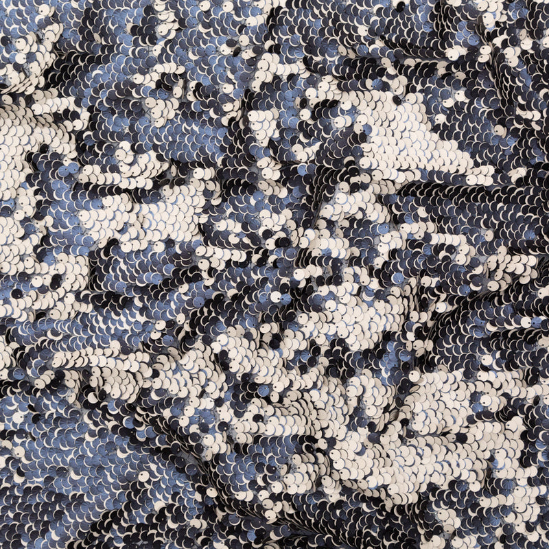 Duo-Tone Paillette Sequin Fabric - Navy Blue and White