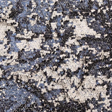 Duo-Tone Paillette Sequin Fabric - Navy Blue and White