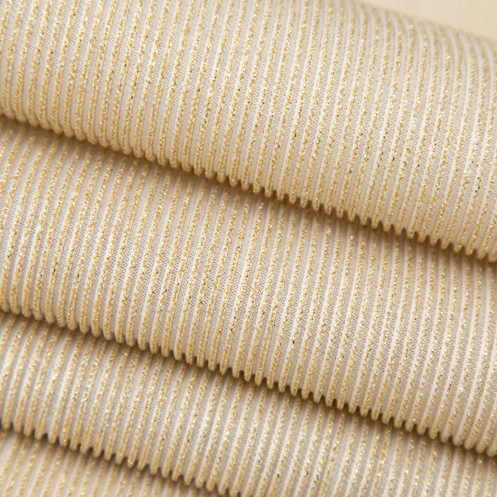 Metallic Gold and White Ultra-Stretch Raised Rib Knit
