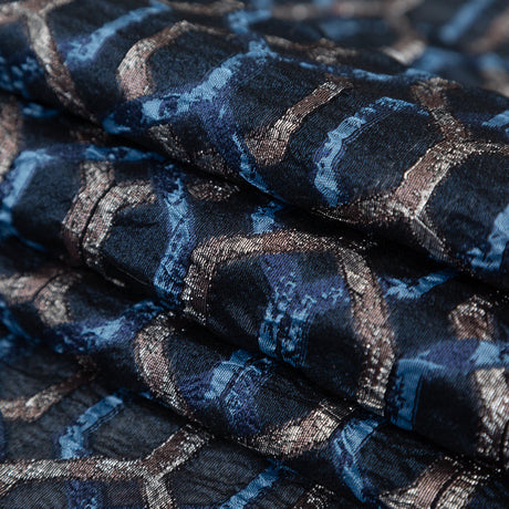 Metallic Eclipse and Silver Overlapping Hexagons Organza Brocade