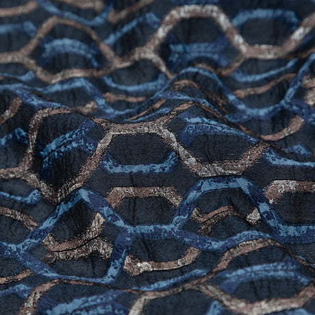 Metallic Eclipse and Silver Overlapping Hexagons Organza Brocade