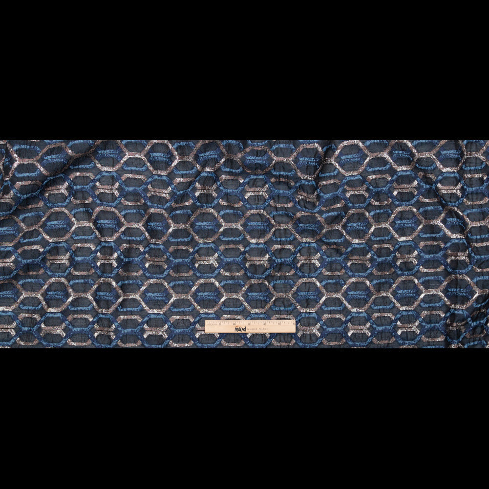 Metallic Eclipse and Silver Overlapping Hexagons Organza Brocade