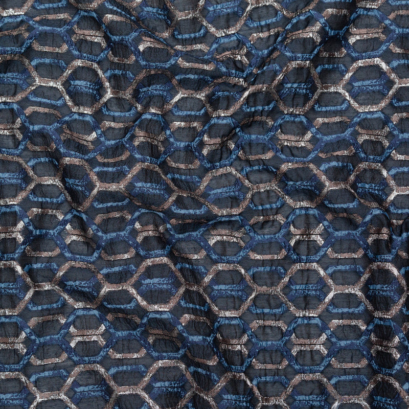 Metallic Eclipse and Silver Overlapping Hexagons Organza Brocade