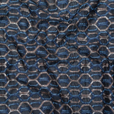 Metallic Eclipse and Silver Overlapping Hexagons Organza Brocade