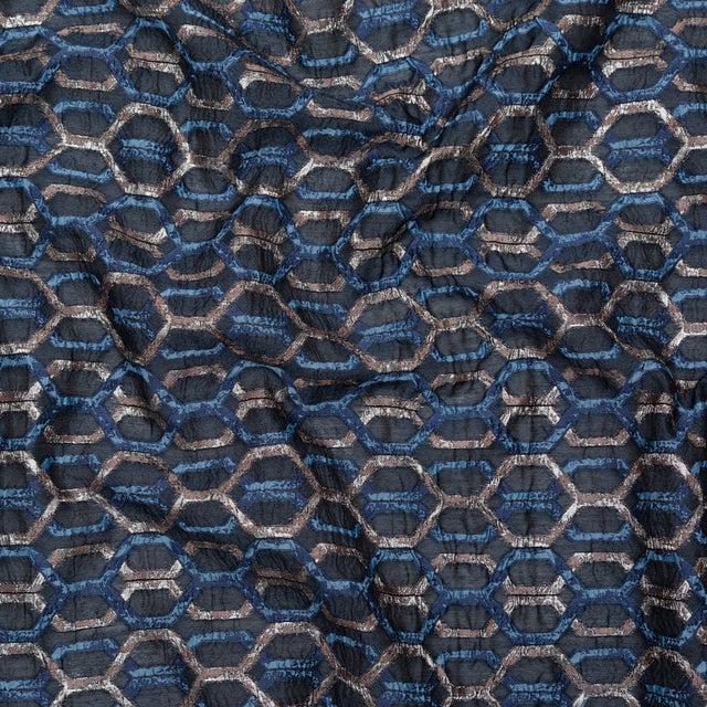 Metallic Eclipse and Silver Overlapping Hexagons Organza Brocade