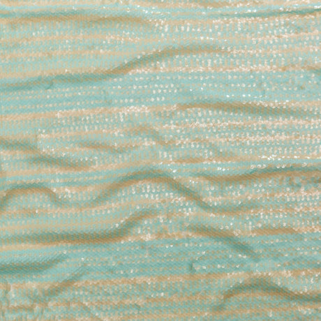 Mesh with Shell Sequins - Opal Blue and Almond Milk Stripes on White