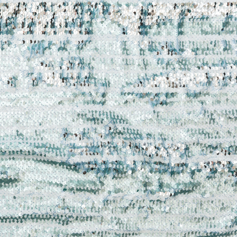 Mesh with Shell Sequins - Cerulean and White Stripes on Sky Blue