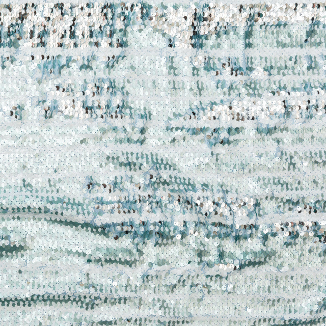 Mesh with Shell Sequins - Cerulean and White Stripes on Sky Blue
