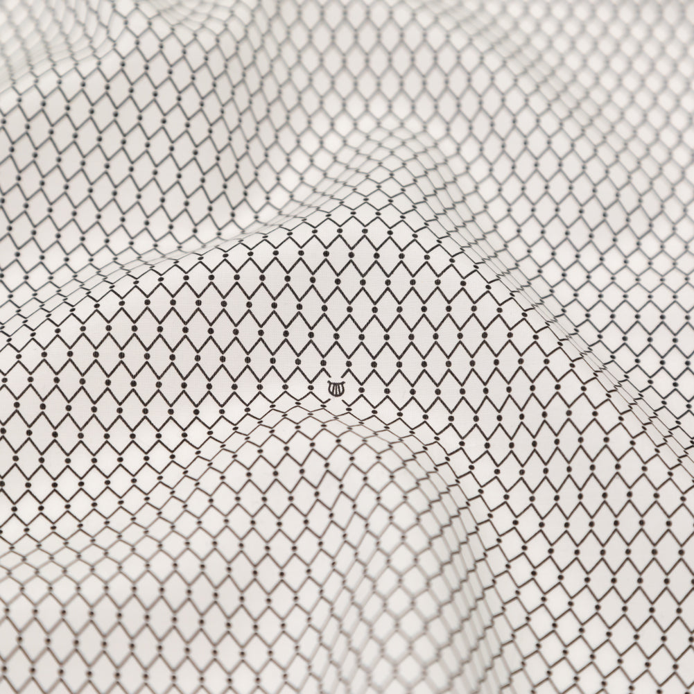 Italian White and Black Geometric Silk and Cotton Voile