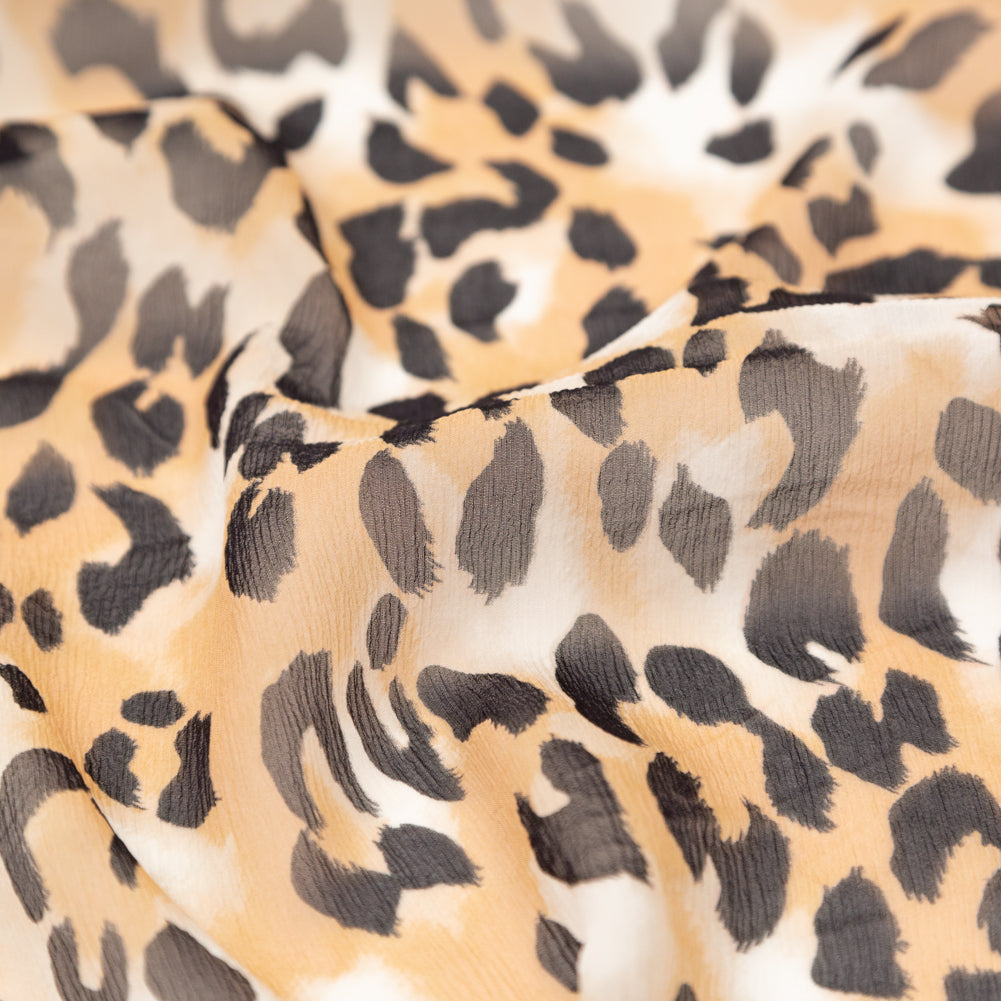 Chocolate Torte, Toffee Brown and Simply Taupe Leopard Printed Crinkled Silk Chiffon