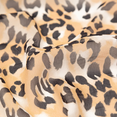 Chocolate Torte, Toffee Brown and Simply Taupe Leopard Printed Crinkled Silk Chiffon