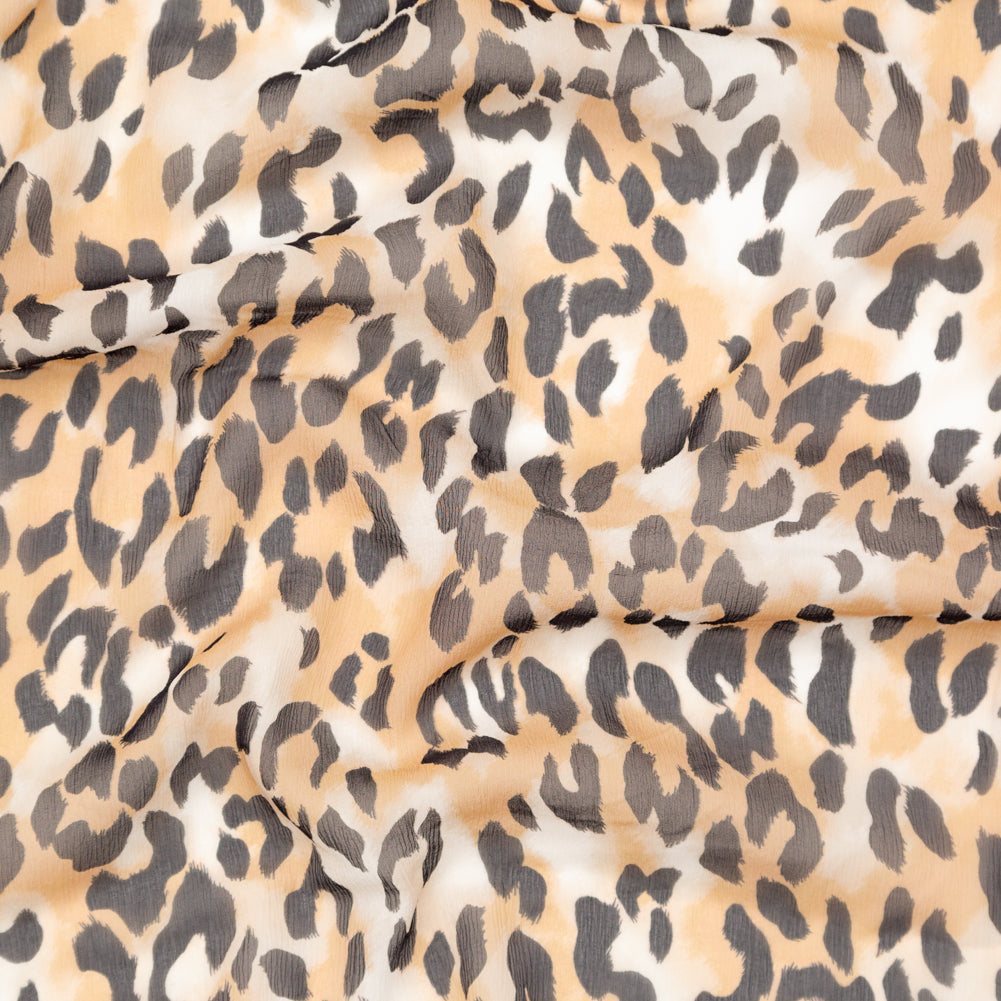 Chocolate Torte, Toffee Brown and Simply Taupe Leopard Printed Crinkled Silk Chiffon