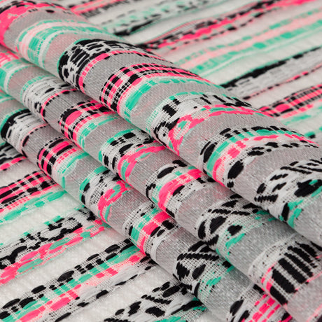 Milly Metallic Silver, Biscay Green, Neon Pink Striped Embroidered Organza