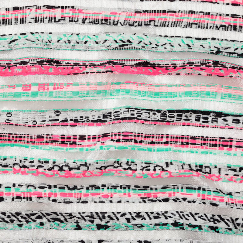 Milly Metallic Silver, Biscay Green, Neon Pink Striped Embroidered Organza