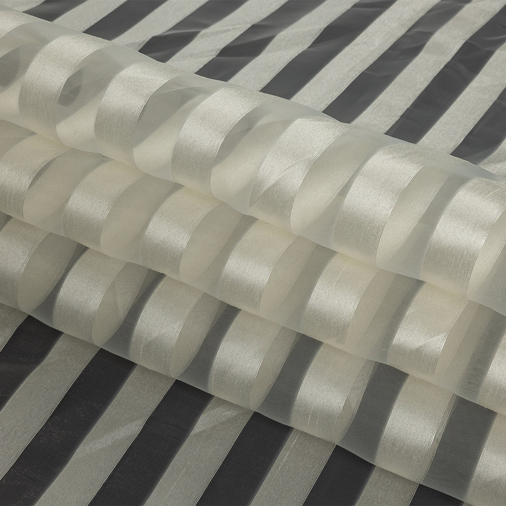 Cannoli Cream Organza with Woven Awning Stripes
