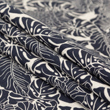 Italian Carbon Blue and Ecru Floral Cotton Jacquard