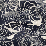 Italian Carbon Blue and Ecru Floral Cotton Jacquard